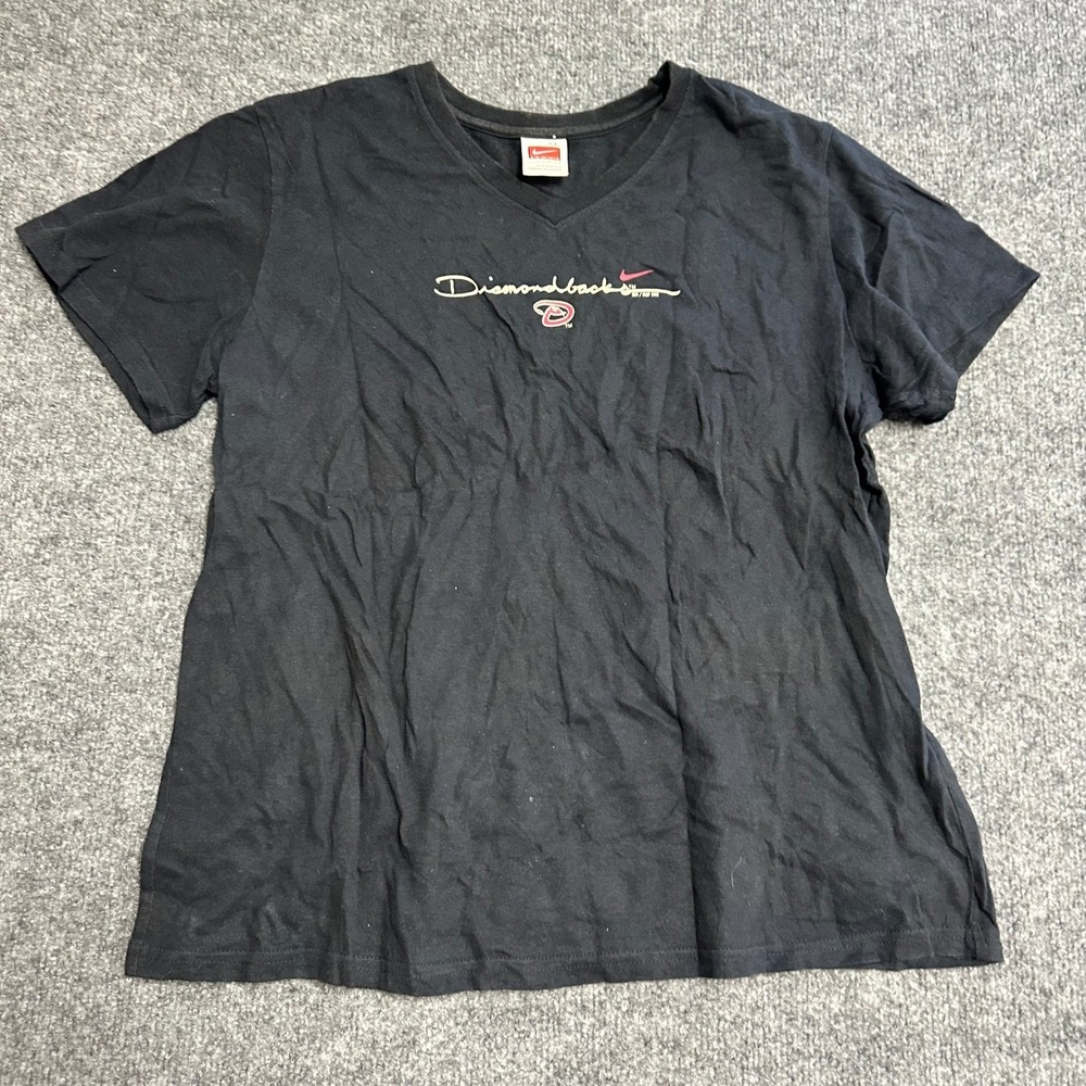 Nike T-Shirt Womens XL Black Arizona Diamondbacks V-Neck Cotton MLB Fan Gear